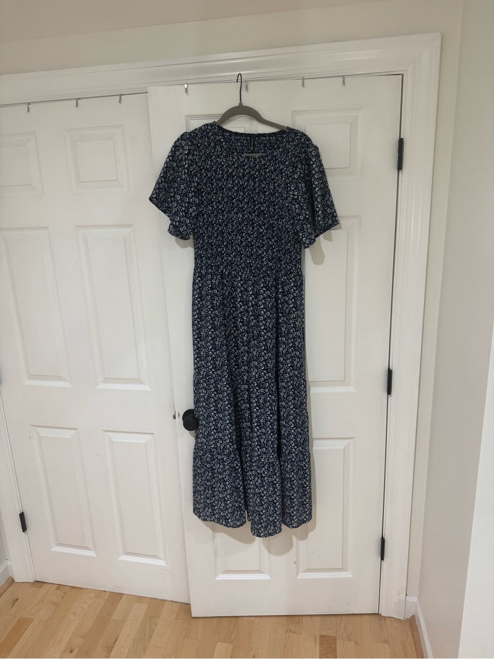 Navy Floral Short-Sleeve Midi Dress by